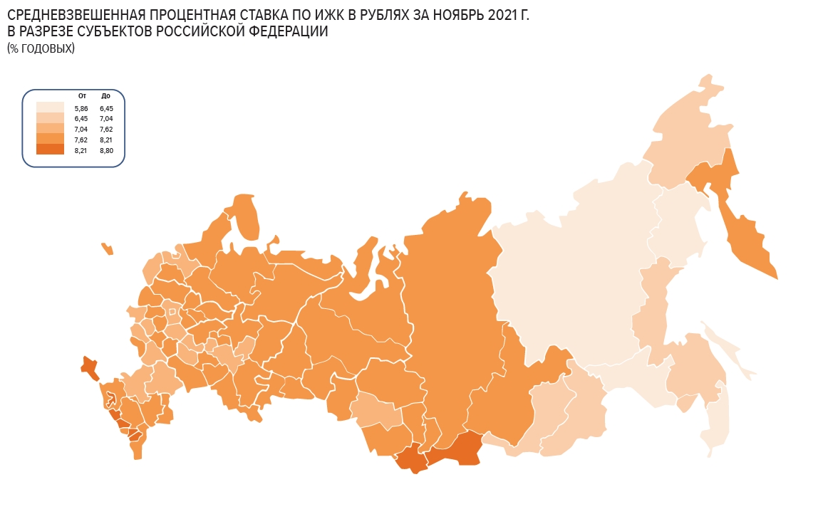 Средняя ставка по ипотеке за ноябрь 2021 года в разрезе субъектов РФ