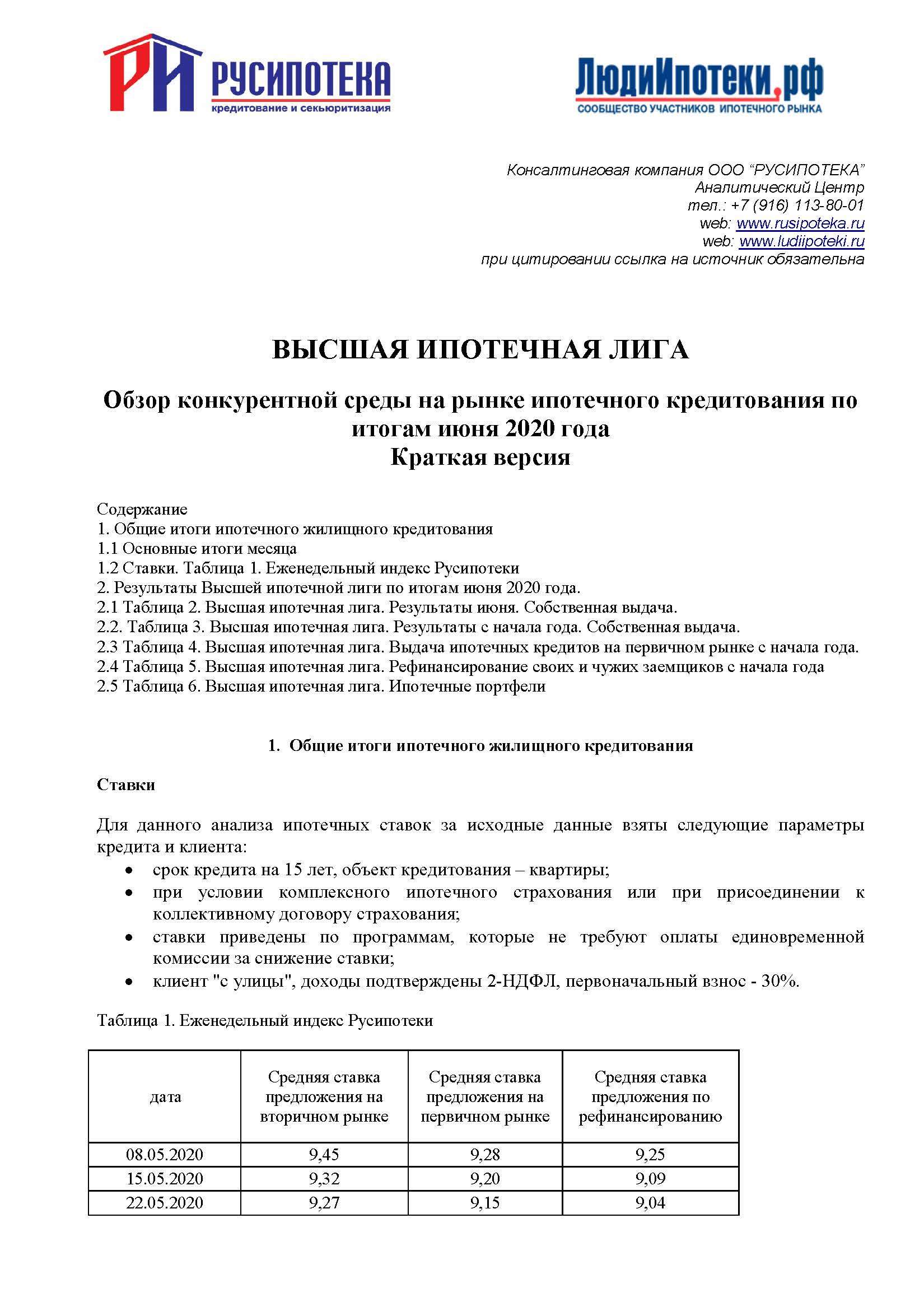 Рейтинг ипотечных банков по итогам июня 2020 года